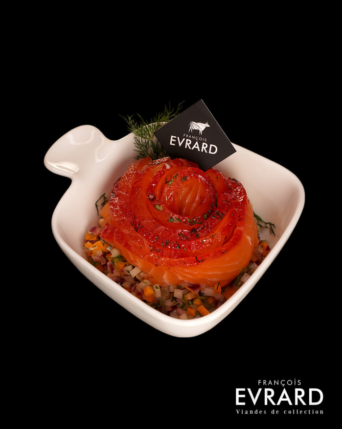 Cassolette de saumon Gravlax parfumé à la betterave rouge