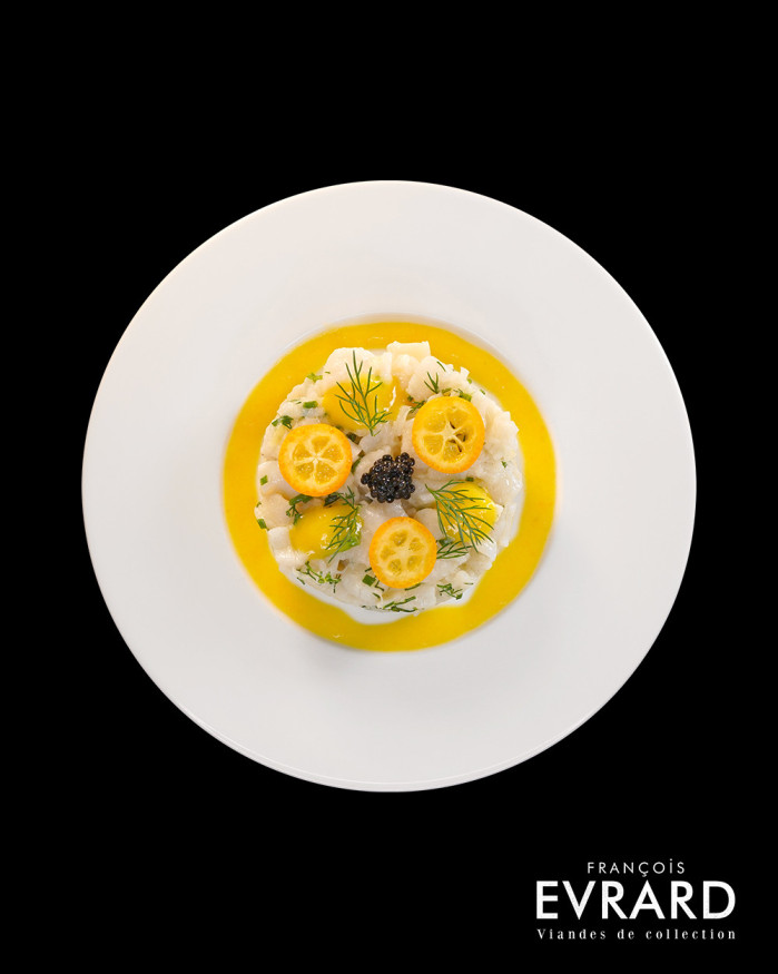 Assiette de Tartare de St Jacques kumquat et agrumes