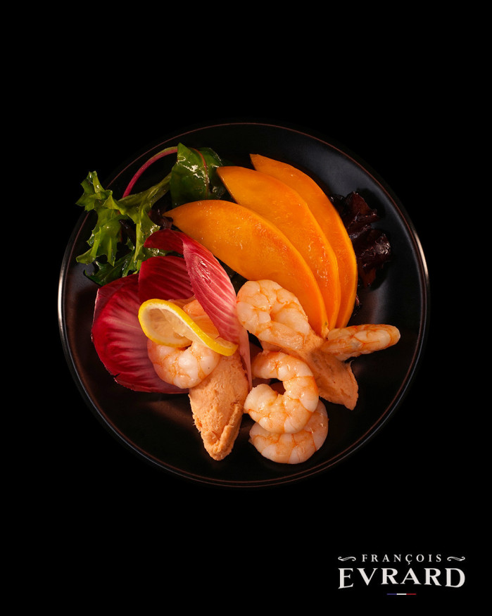 Assiette de Gambas, Mousse de Saumon et Mangue 