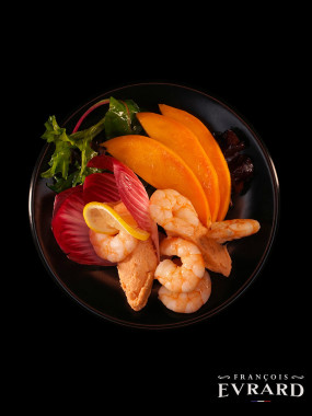 Assiette de Gambas, Mousse de Saumon et Mangue 