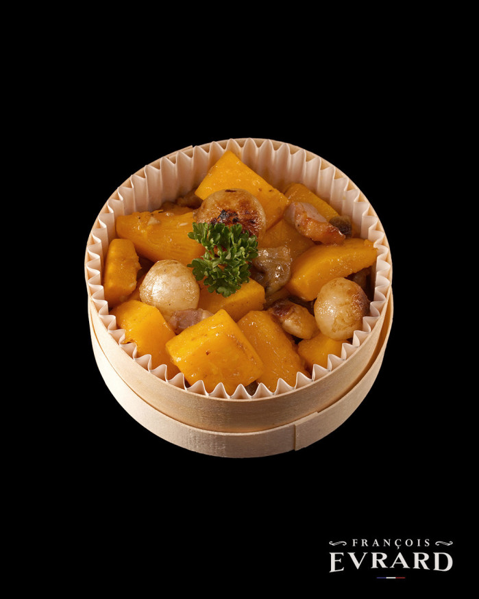 Cocotte de Courges, Châtaigne et Lard Confit