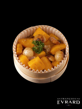 Cocotte de Courges, Châtaigne et Lard Confit